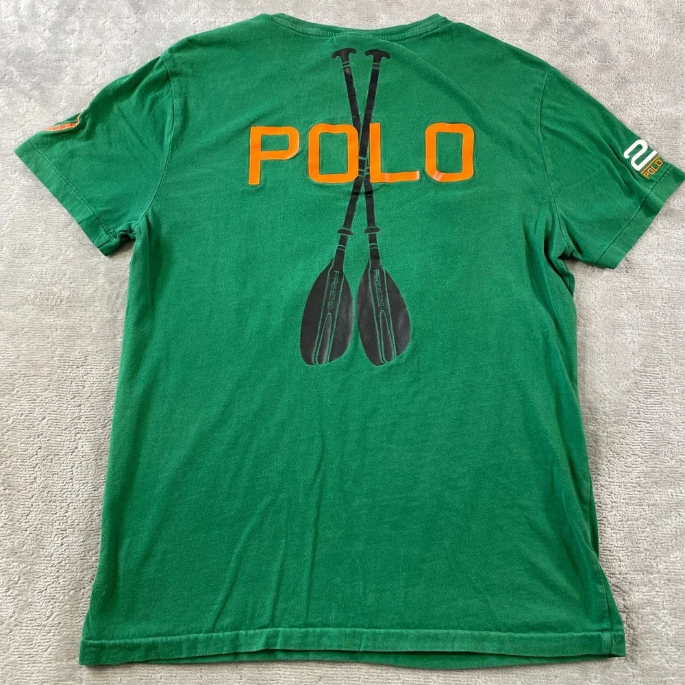 Polo Ralph Lauren T Shirt Mens Medium Green Canoe Class Preppy Custom Fit